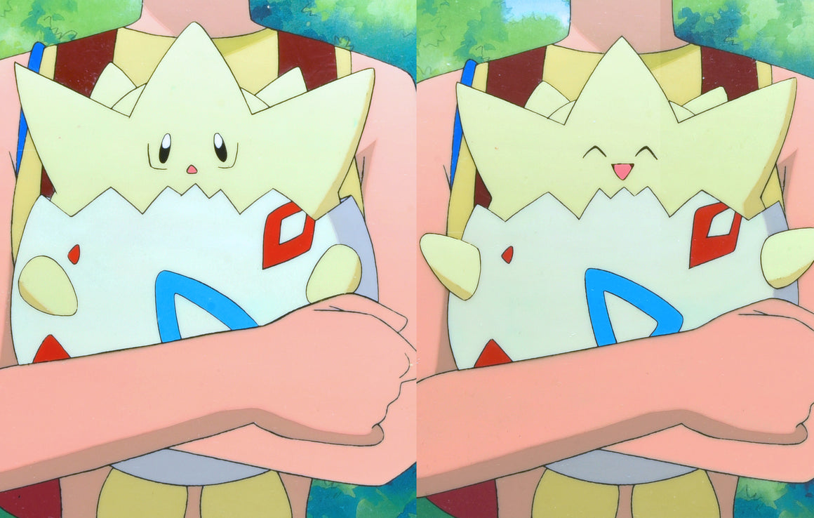Pokémon - Togepi in Misty's arms - 3+1-layer Production Cel w/ Douga & Copy Background