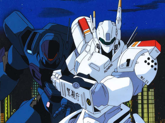 Mobile Police Patlabor - Alphonse and Saturn from OP "Condition Green" - 1-layer Production Cel w/ Douga & Copy Background