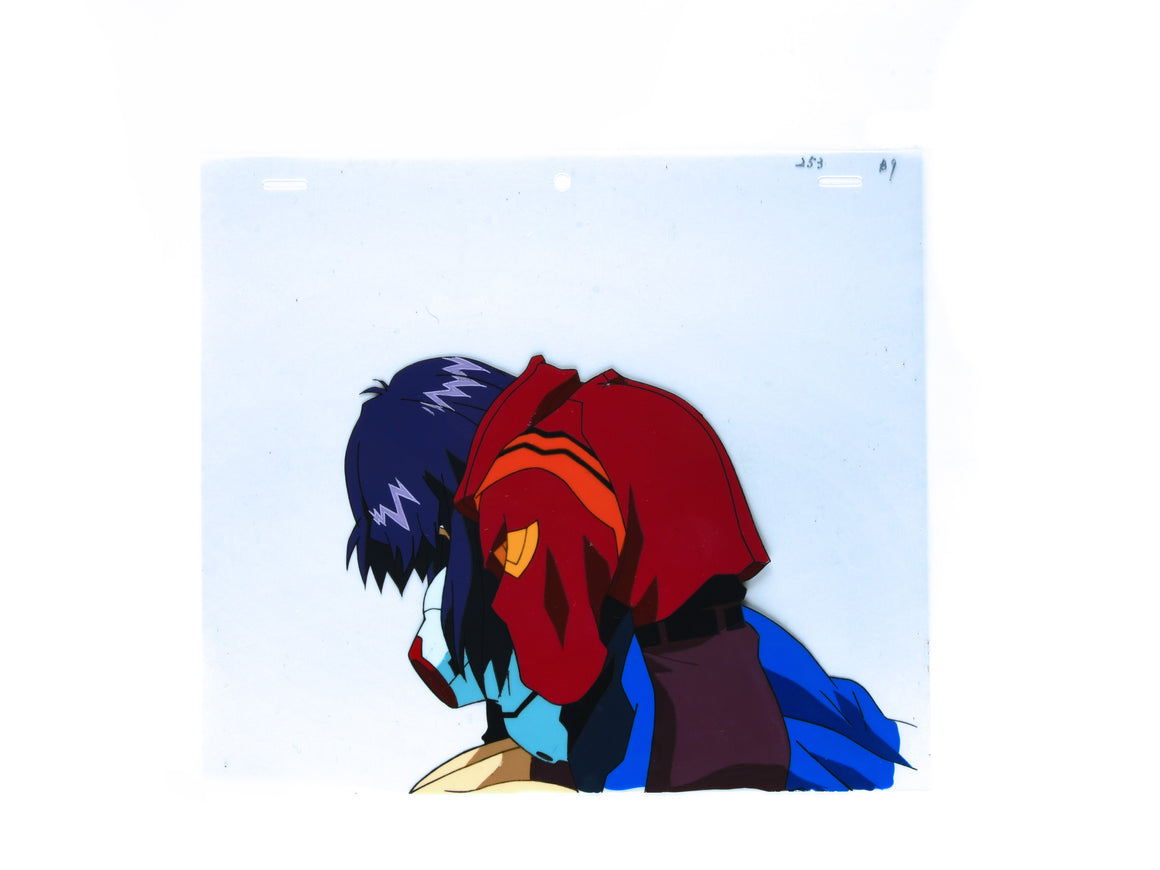 Neon Genesis Evangelion - Misato crying and holding Shinji's Plugsuit  - 1-layer Production Cel w/ Printed Background