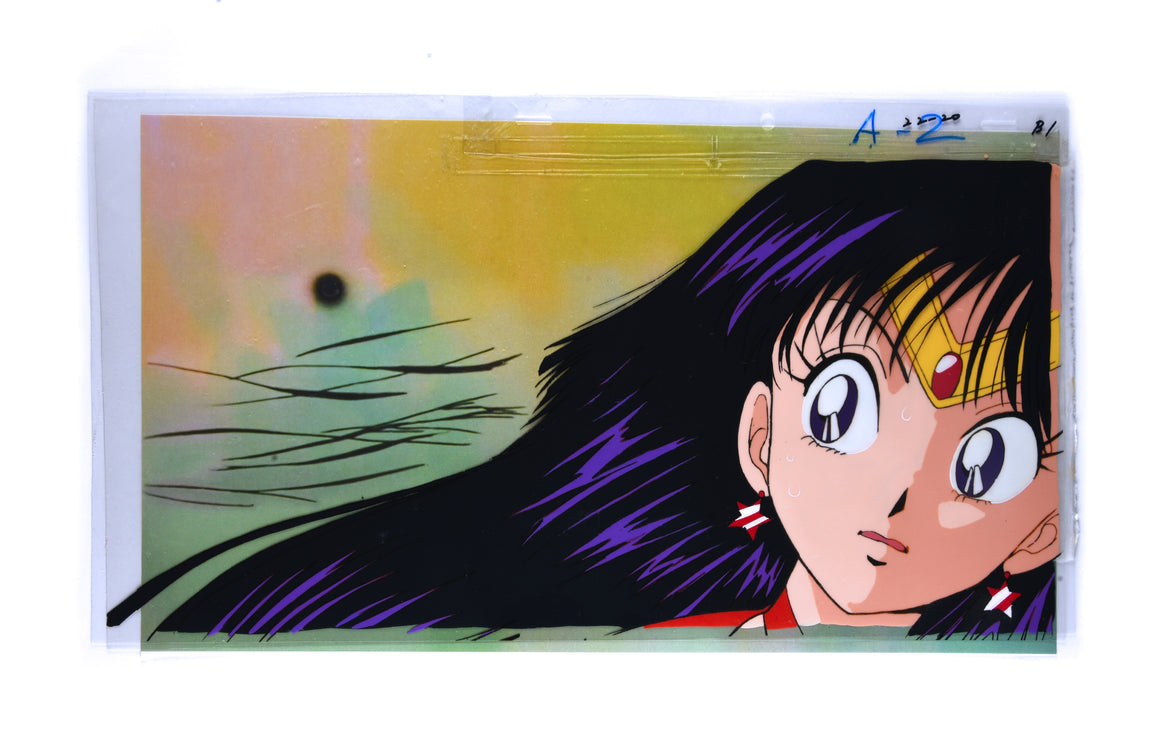 Sailor Moon - Sailor Mars - Pan-size Production Cel w/ Douga Pencil Sketch & Print Background