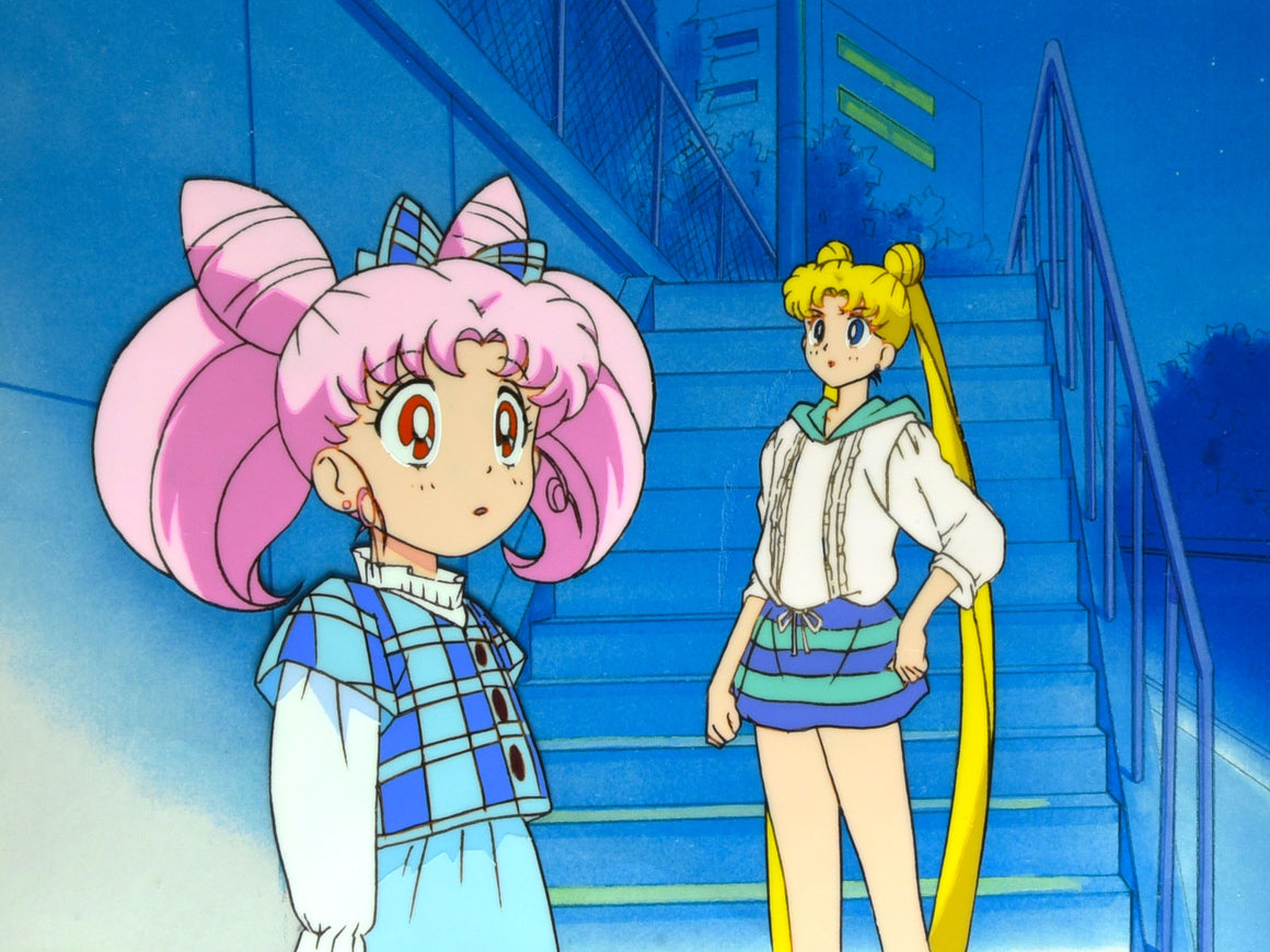 Sailor Moon - Usagi and Chibi-Usa - 1-layer Production Cel w/ Print Background