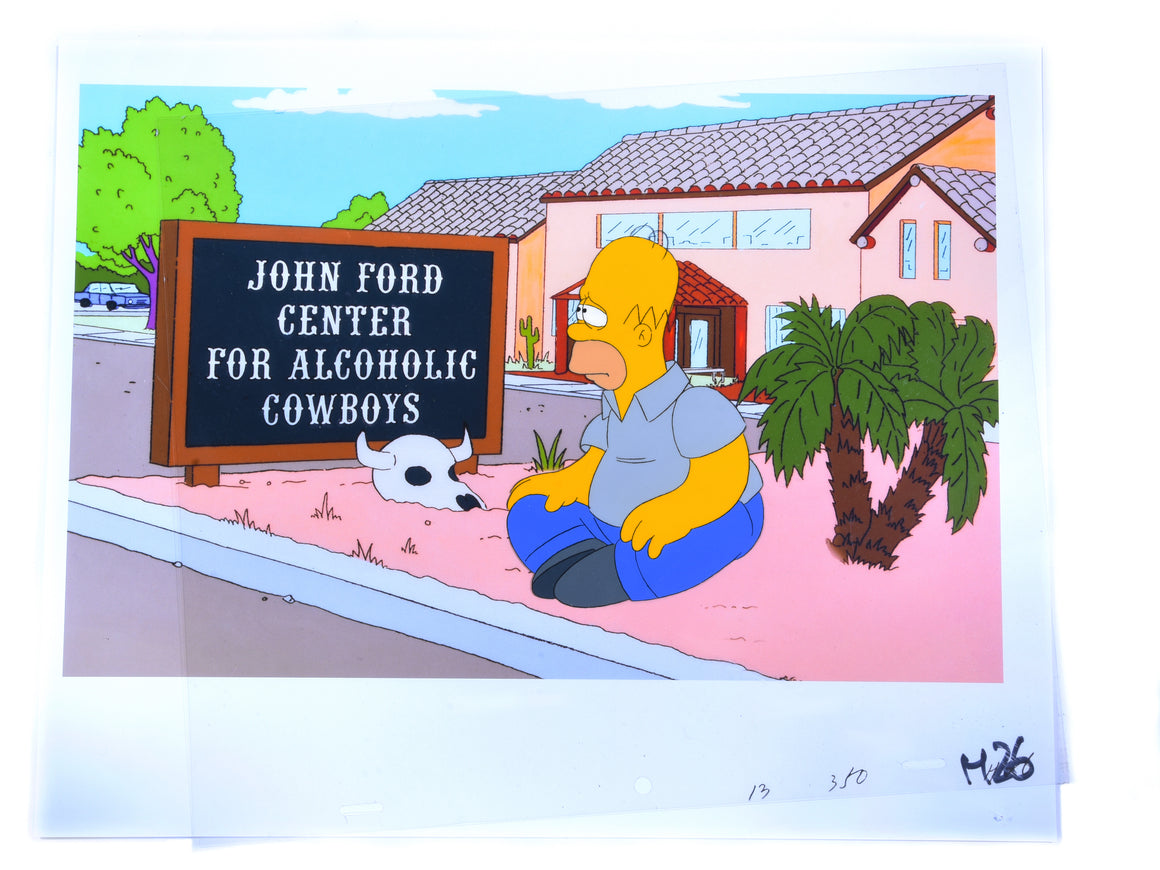 The Simpsons - Sad Homer sitting down - 1-layer Production Cel w/ Printed Background
