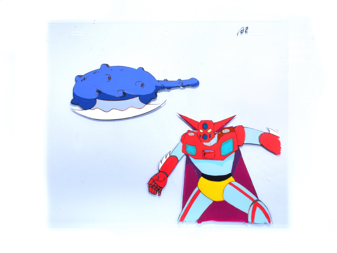 Getter Robo - Getter 1 throwing Getter Tomahawk - 1-layer Production Cel w/ Douga & Copy Background