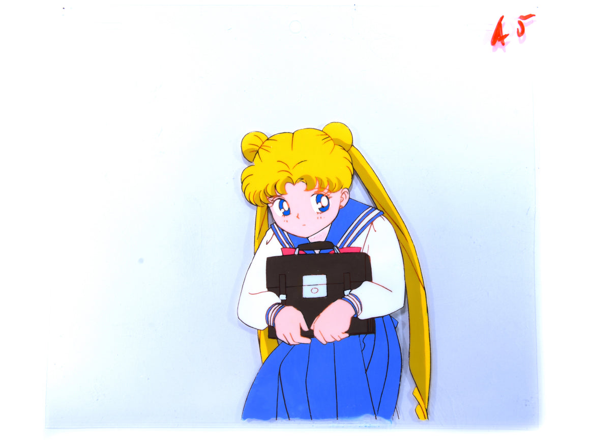 Sailor Moon - Usagi with her bag - 1-layer Production Cel w/ Douga Pencil Sketch