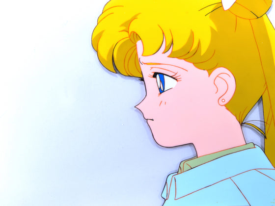 Sailor Moon - Usagi feeling powerless - 1-layer Production Cel w/ Douga Pencil Sketch and Cel Time Sheet