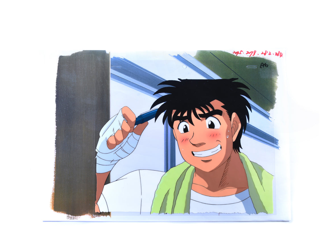 Hajime no Ippo - Ippo blushing - 1-layer Production Cel w/ Printed Background and Douga