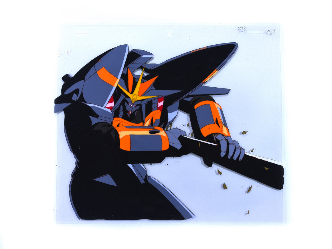 Gunbuster - Gunbuster catching the space monster - 1-layer Production Cel w/ Douga Pencil Sketch and Printed Background