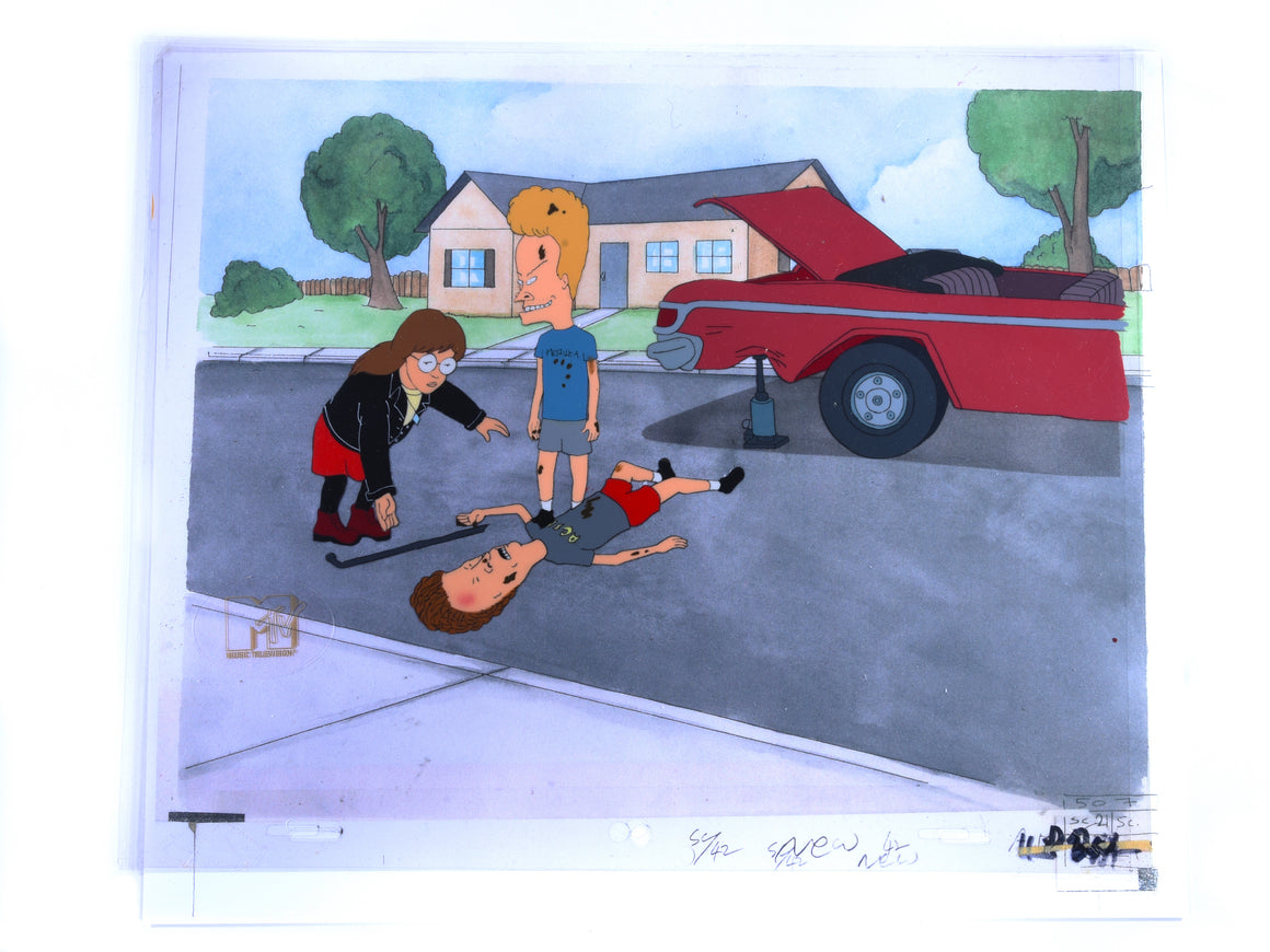 Beavis and Butt-Head - Daria about to change the wheel - 4-layer Production Cel w/ Background