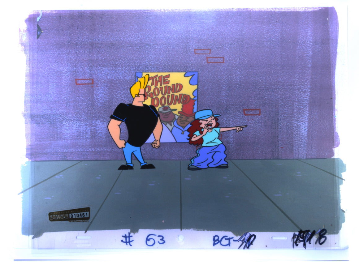 Johnny Bravo - Johnny macking on a B-Girl - 2-layer Production Cel w/ Printed Background