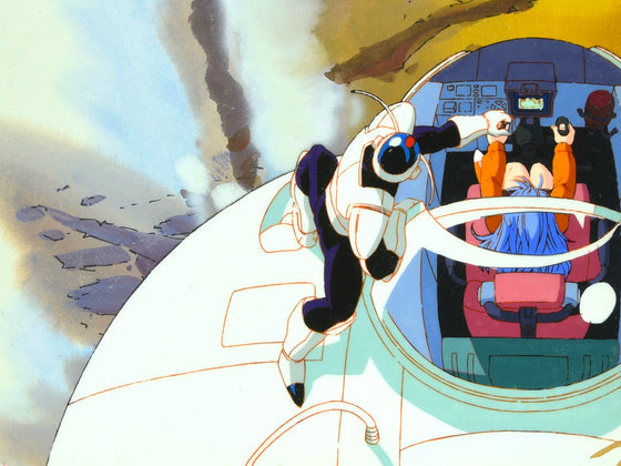 Cashman: Saving Soldier - Trying to stop the plane - 2-layer Production Cel w/ Background