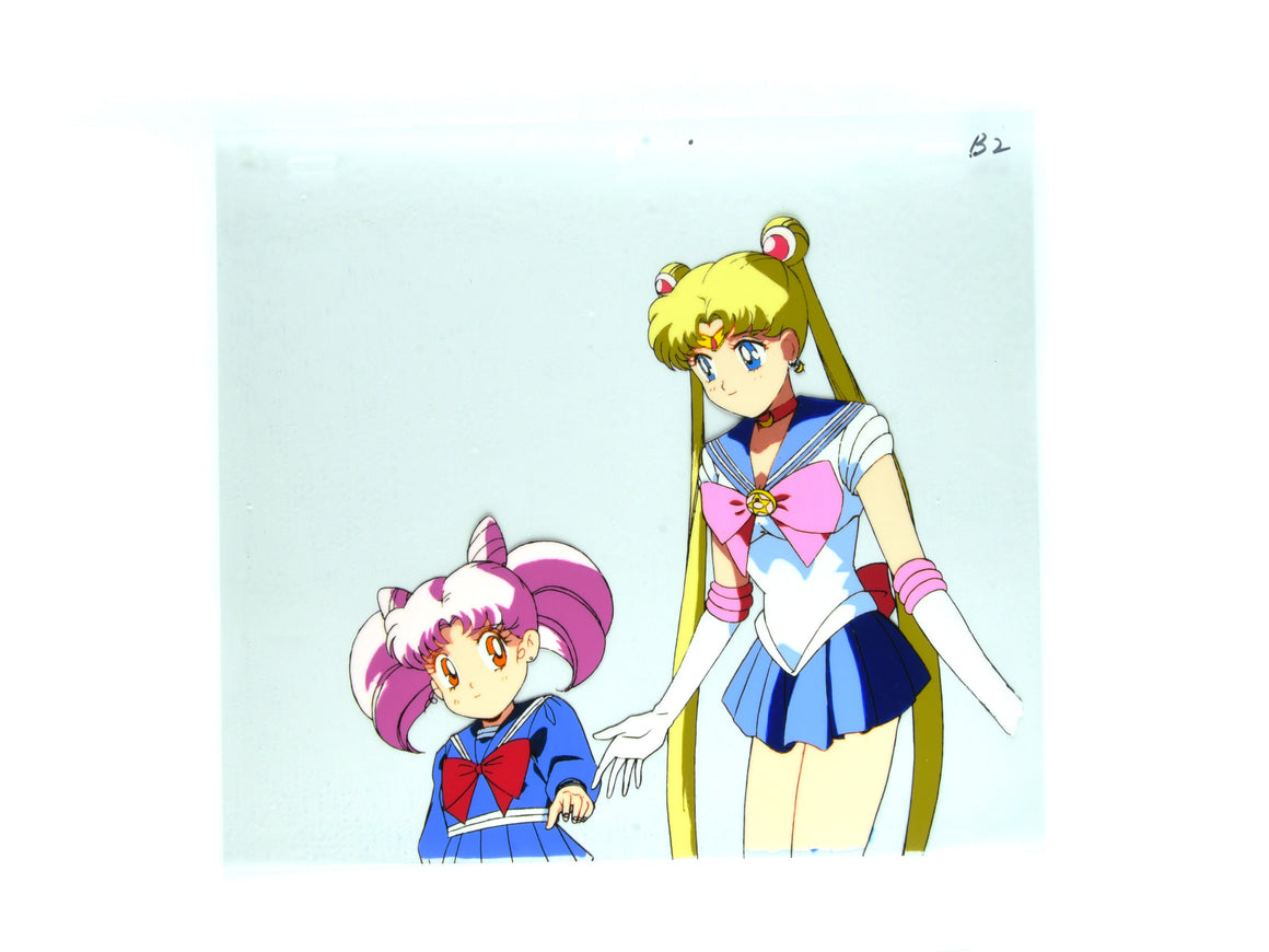 Sailor Moon - Sailor Moon and Chibi-Usa  - 1-layer Production Cel w/ Douga & Copy Background