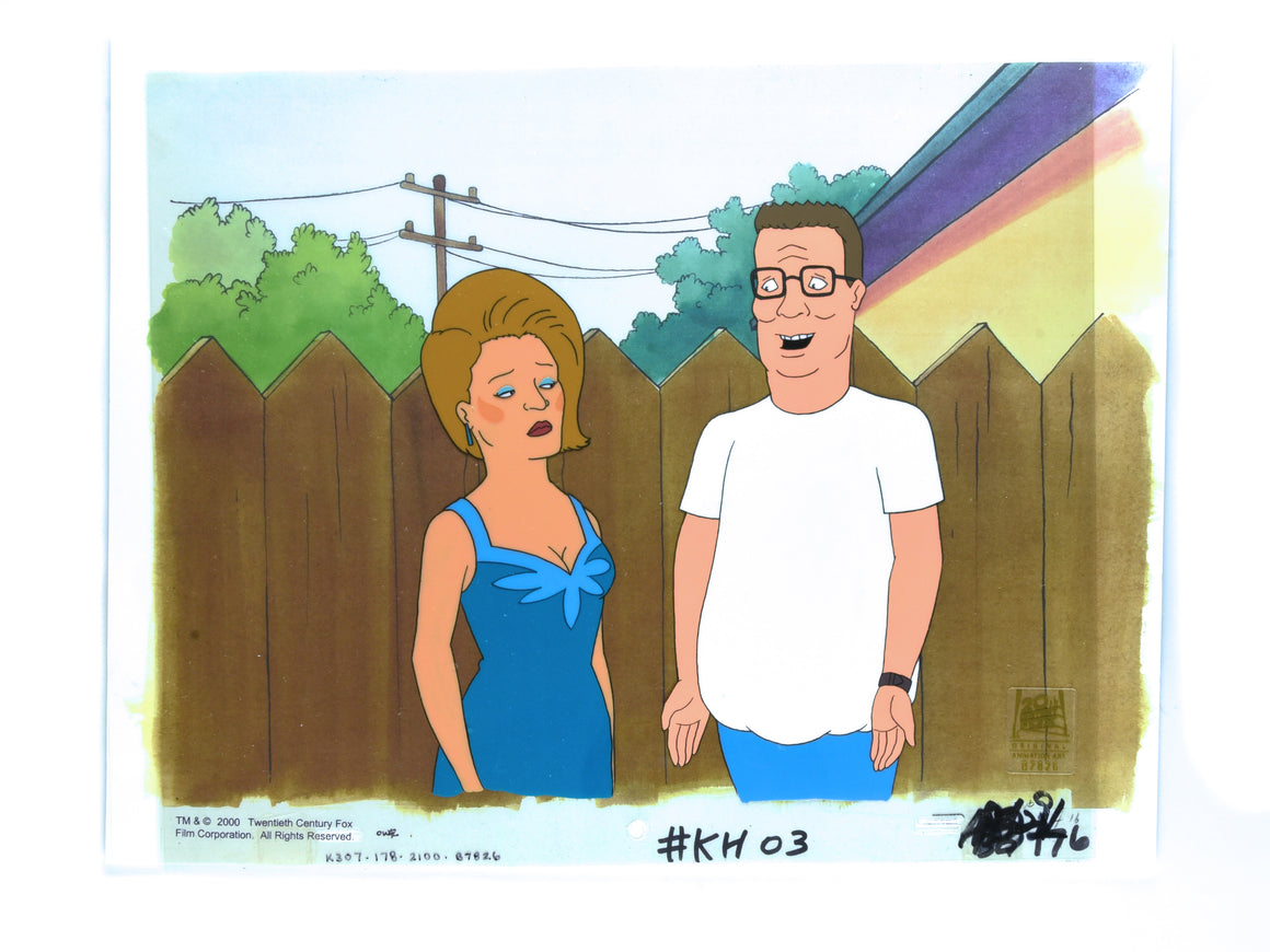 King of the Hill - Pageant Peggy and blushing Hank - 3-layer Production Cel w/ matching printed background