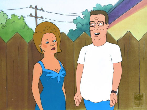 King of the Hill - Pageant Peggy and blushing Hank - 3-layer Production Cel w/ matching printed background