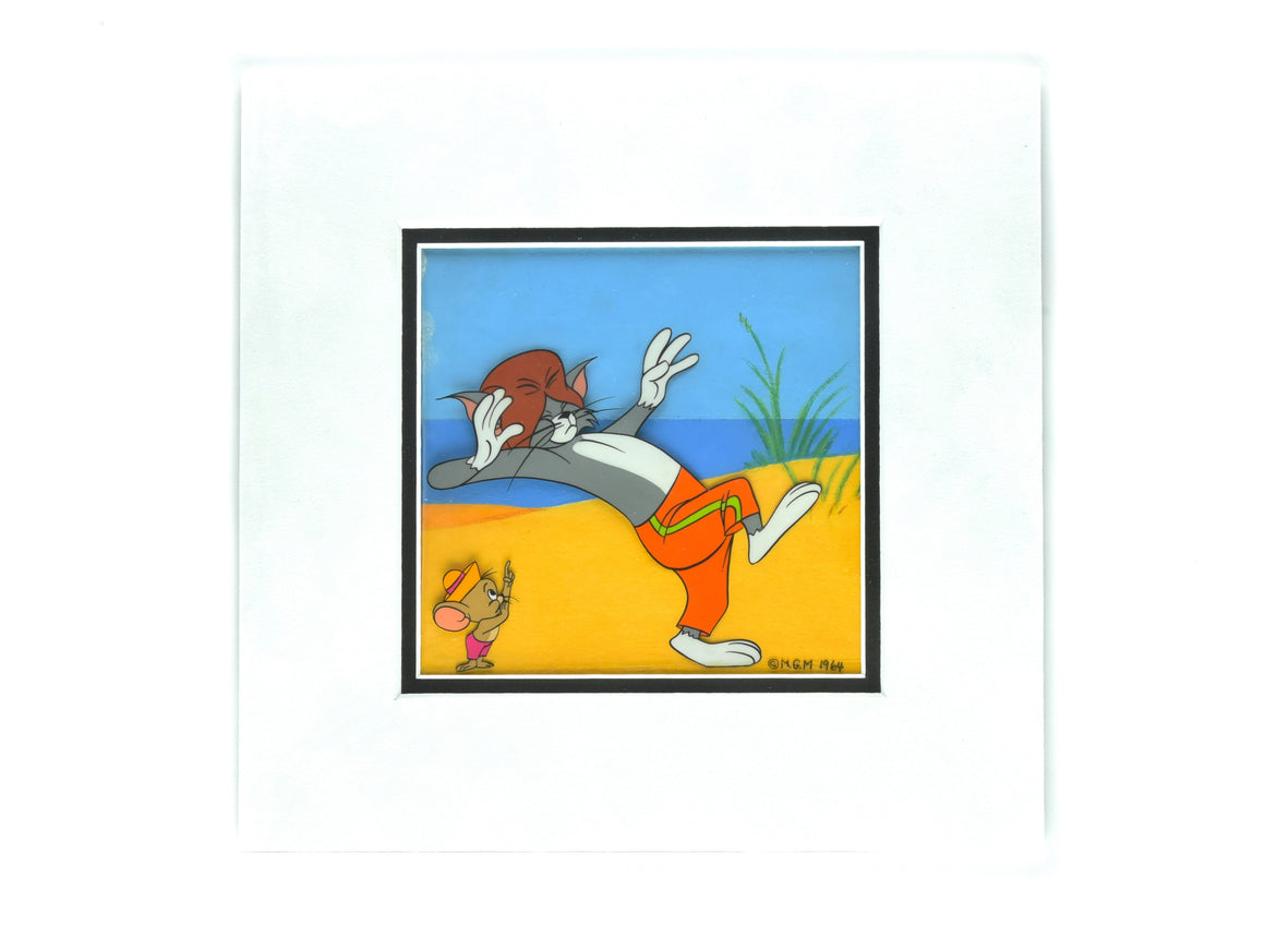Tom and Jerry - "Surf-Bored Cat" (1967) - 2-layer Production Cel w/ Matching Original Background