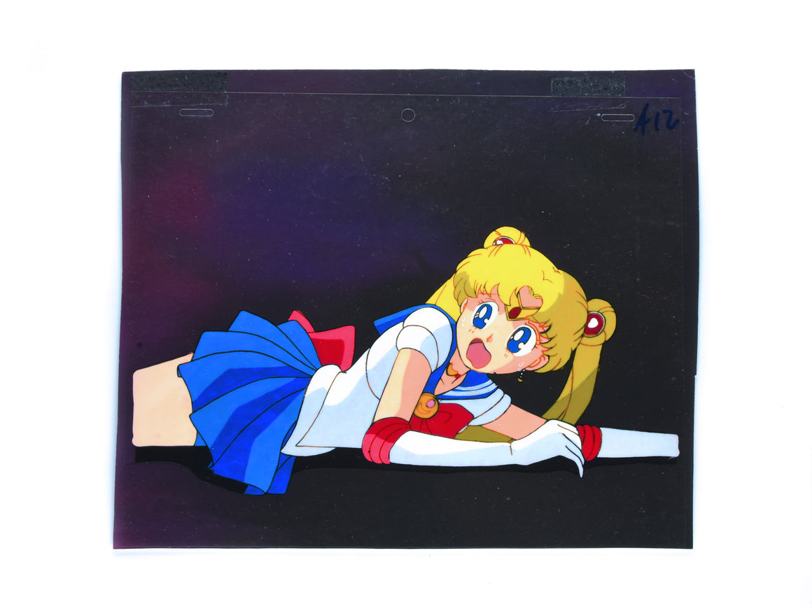 Sailor Moon - Transformed Usagi from the 1st TV episode - 1-layer Production Cel w/ Background & Douga Pencil Sketch
