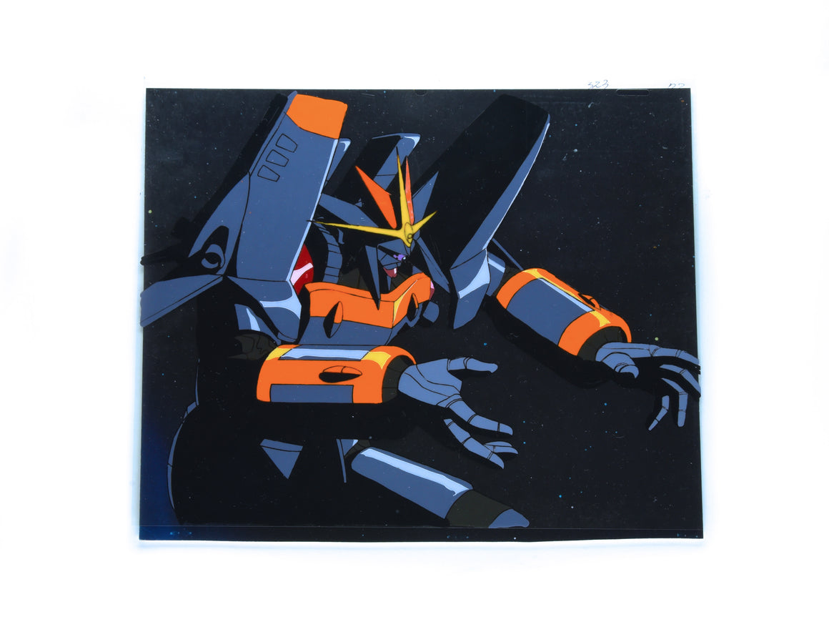 Gunbuster - Gunbuster facing the space monster - 1-layer Production Cel w/ Douga Pencil Sketch and Printed Background
