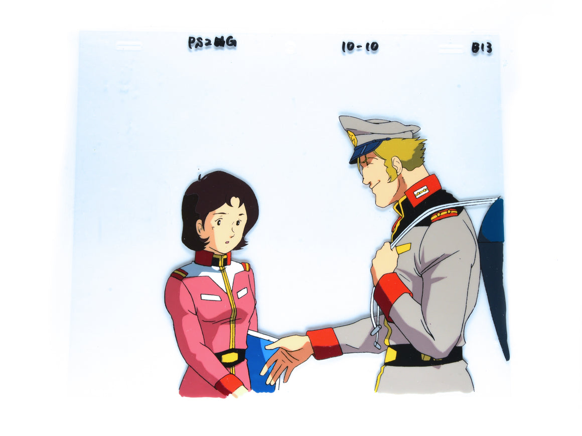 Mobile Suit Gundam - Mirai and Slegger - 1-layer Production Cel w/ Douga & Copy Background
