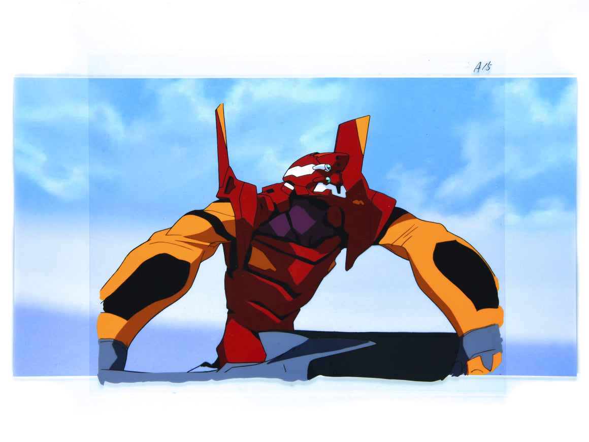 Neon Genesis Evangelion - Unit 02 with the copied Lance of Longinus - 1-layer Production Cel w/ Printed Background