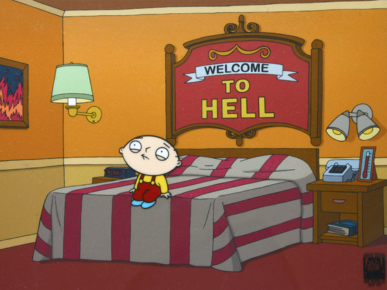 Family Guy - "Stewie in Hell" - Limited Edition Crew Gift Hand-painted Cel w/ Printed Giclee Background