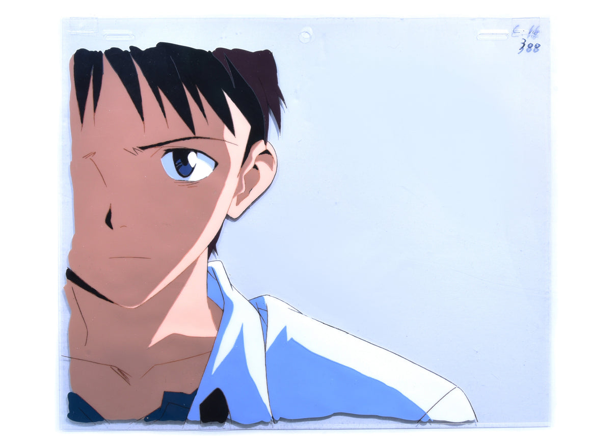 Neon Genesis Evangelion - Shinji resigning as a pilot for the last time - 1-layer Production Cel w/ Printed Background