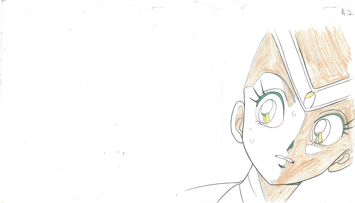 Sailor Moon - Sailor Mars - Pan-size Production Cel w/ Douga Pencil Sketch & Print Background