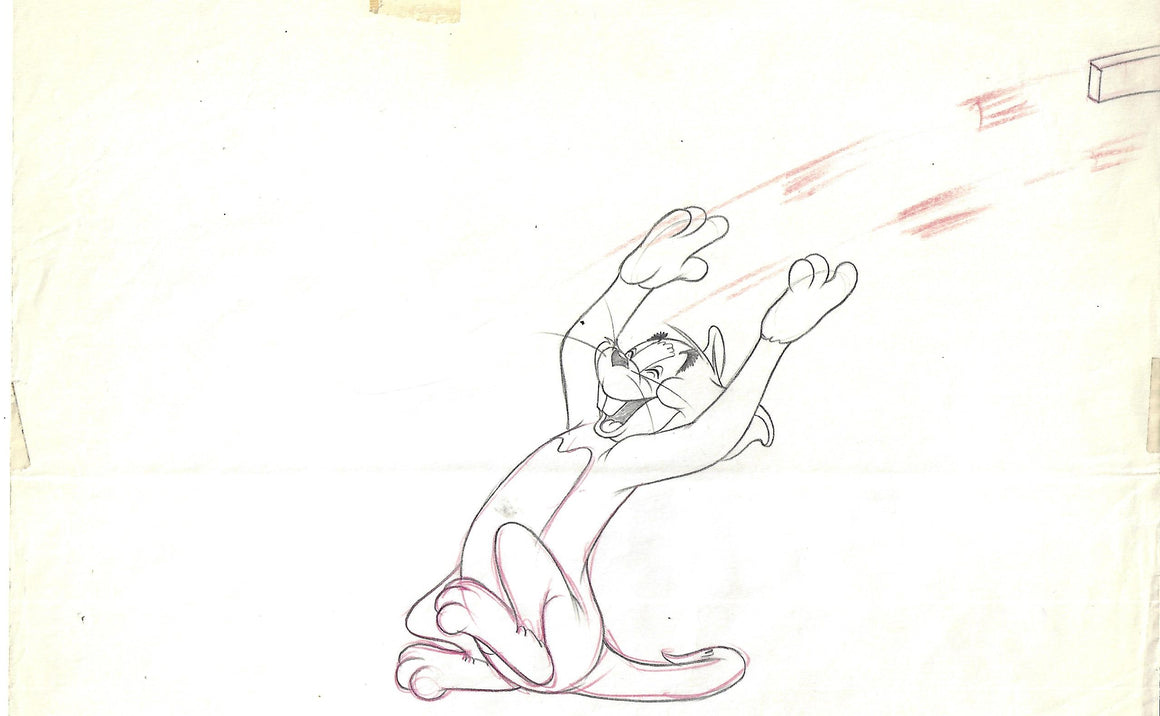Tom and Jerry - Tom as a mouse throwing Mammy overhead - 1-layer Production Cel w/ Pencil Sketch