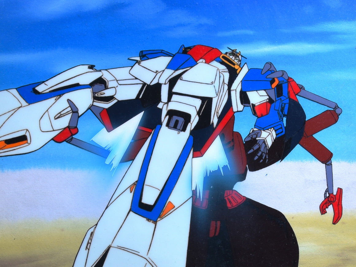 Mobile Suit Gundam ZZ - Zeta Gundam lifted up by Geze - 2-layer Production Cel w/ Background