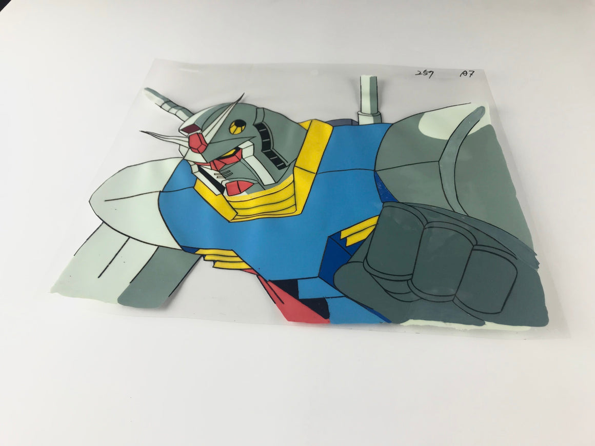 Mobile Suit Gundam - Gundam rising up for the first time, from the 1st episode - 1-layer Production Cel w/ Printed Background & CoA