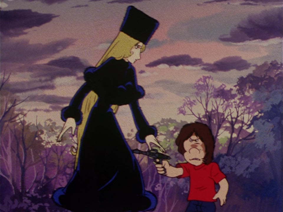 Galaxy Express 999 - Maetel and Tetsuro about to pull out his gun - 2-layer Production Cel w/ Background and Douga